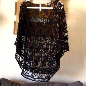Black floral poncho